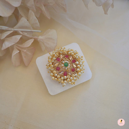 Pearl Clustered Multicolored Adjustable Ring