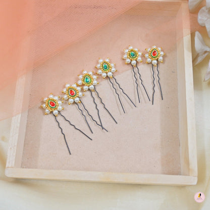 Pearl Drop Hair Pins ( Set of 6 )