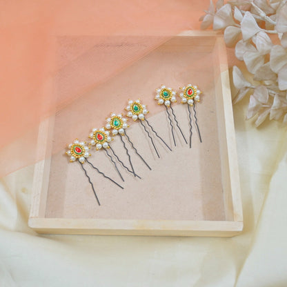Pearl Drop Hair Pins ( Set of 6 )