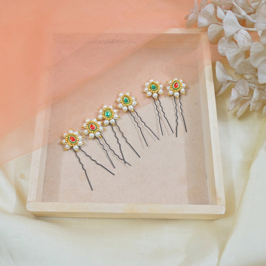 Pearl Drop Hair Pins ( Set of 6 )