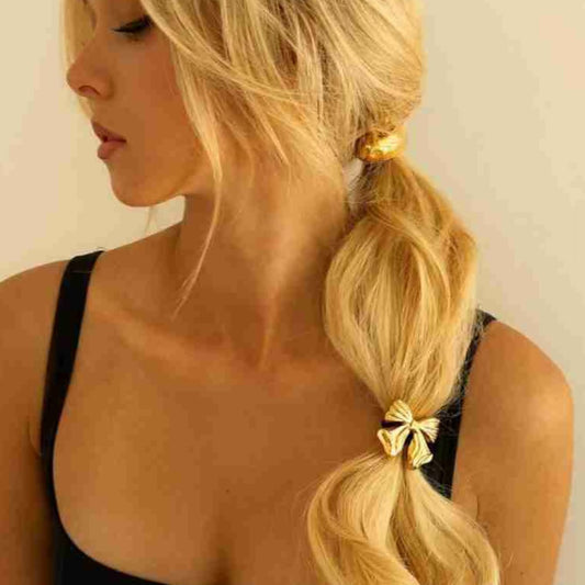 Golden Metallic Bow Hair Tie for Her