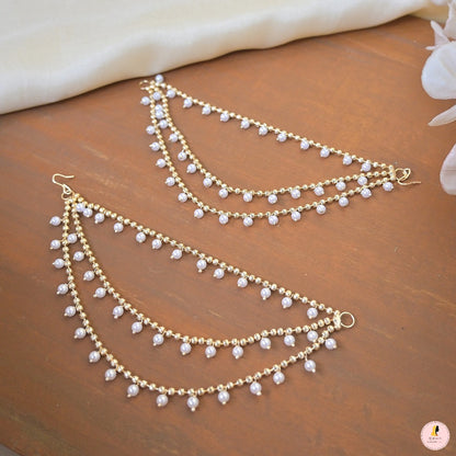 Light Gold Plated 3 Line Bahubali Earchain