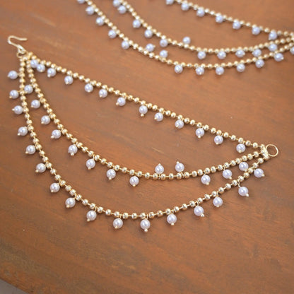 Light Gold Plated 3 Line Bahubali Earchain