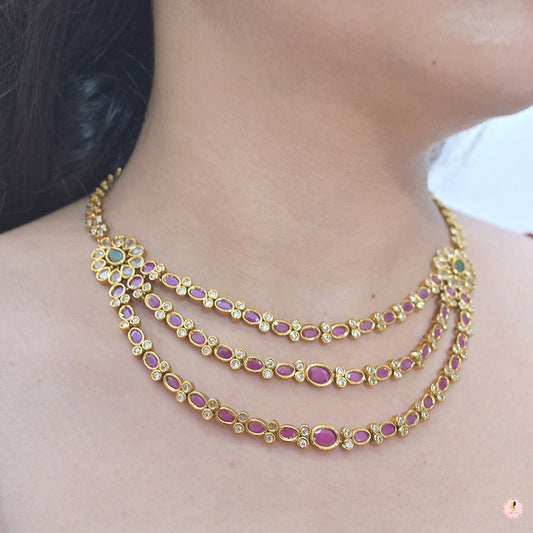 Advika Kempu 3 Line Jewellery Set