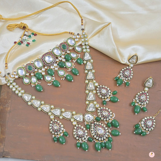 Saniya Polki Kundan Semi Bridal Emerald Set