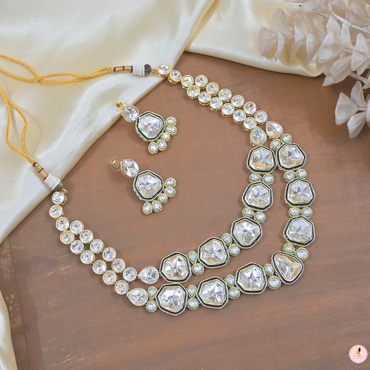 Azra Polki Kundan Short Mala Jewellery Set