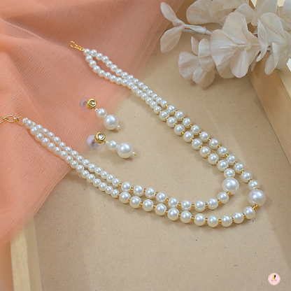 Stylish Pearl Mala with Kundan Earrings