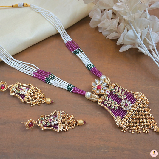 Premium Copper Long Mala with Intricate Work
