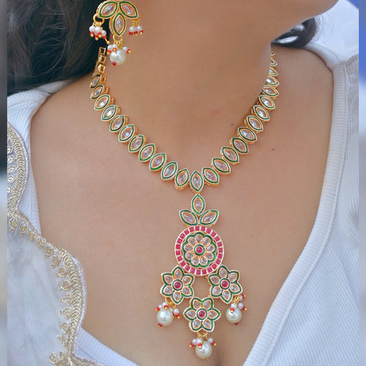 Medha Reverse AD Meenawork Pendant Set
