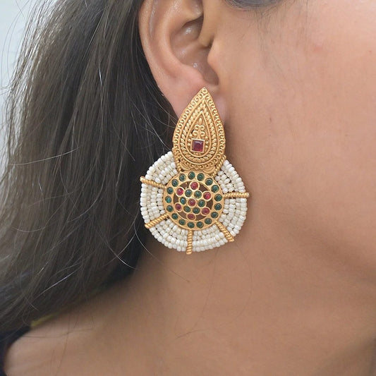 Gunjan Matt Finish Golden Kemp Earrings