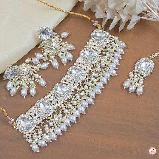 Kianna Pearl Layered Polki Lookalike Choker Set