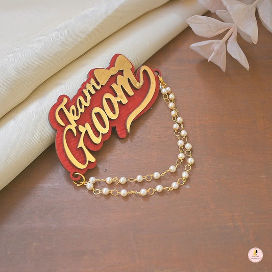 Set of 10 'Team Groom' Brooaches