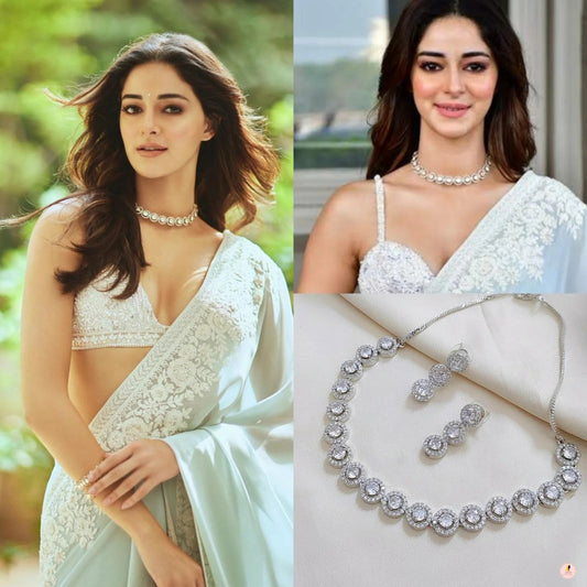 Ananya Panday Inspired Silver AD Neckpiece