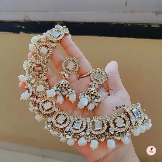 Slesha Mirror Neckpiece - White
