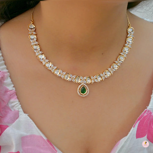 Real Polki Kundan Emerald Jewellery Set