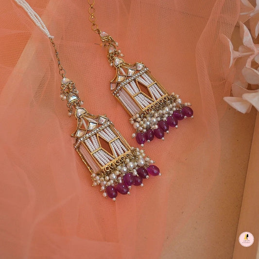 Jiya Antique Tone Pearl Earrings - Purple