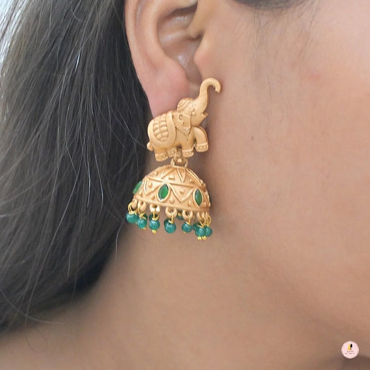 Varalakshmi Elephant Motif Golden Jhumkas