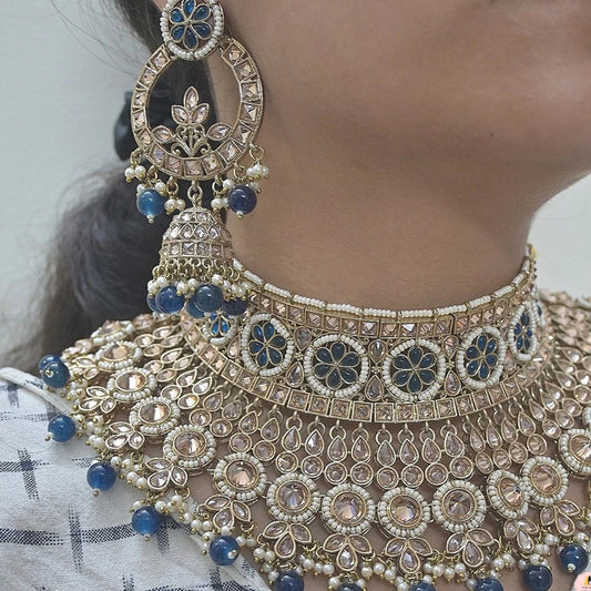 Avni Reverse AD Semi Bridal Set - Navy Blue