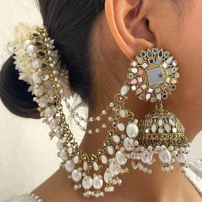 Kavya Mirrorwork Sahara Jhumkas with Tikka