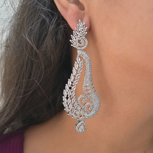 Falak Silver AD Statement Earrings