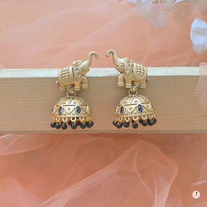Varalakshmi Elephant Motif Golden Jhumkas