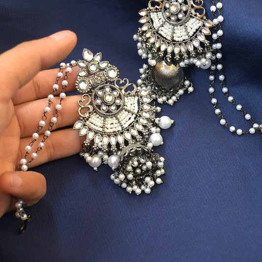 Sunakshi Black Metal Jhumkas with Earchain