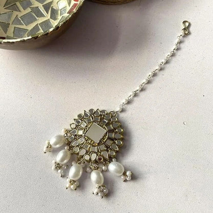 Kavya Mirrorwork Sahara Jhumkas with Tikka