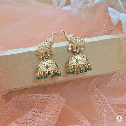 Varalakshmi Elephant Motif Golden Jhumkas