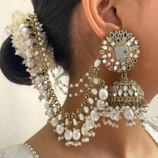 Kavya Mirrorwork Sahara Jhumkas with Tikka