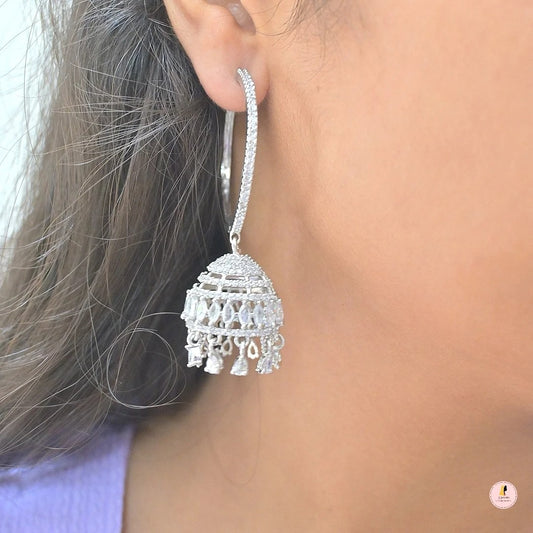 Light Weight  AD Silver Jhumkas  For Her