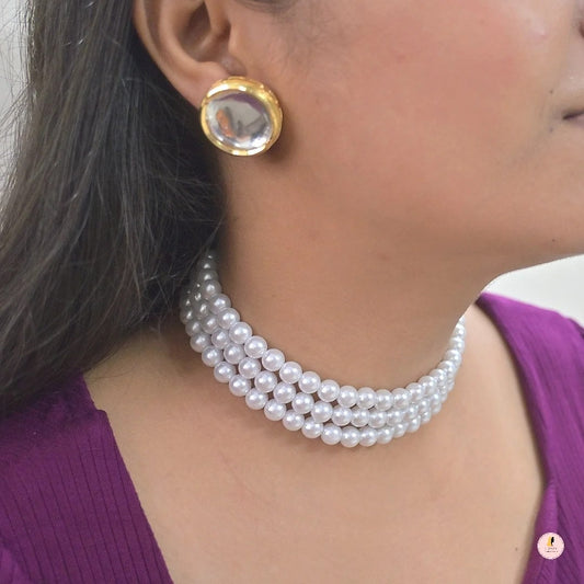 Komal Pandey Inspired Pearl Choker with Kundan Studs