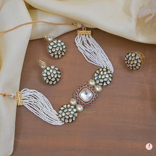 Aarushi Meenakari Kundan Pearl Choker Set