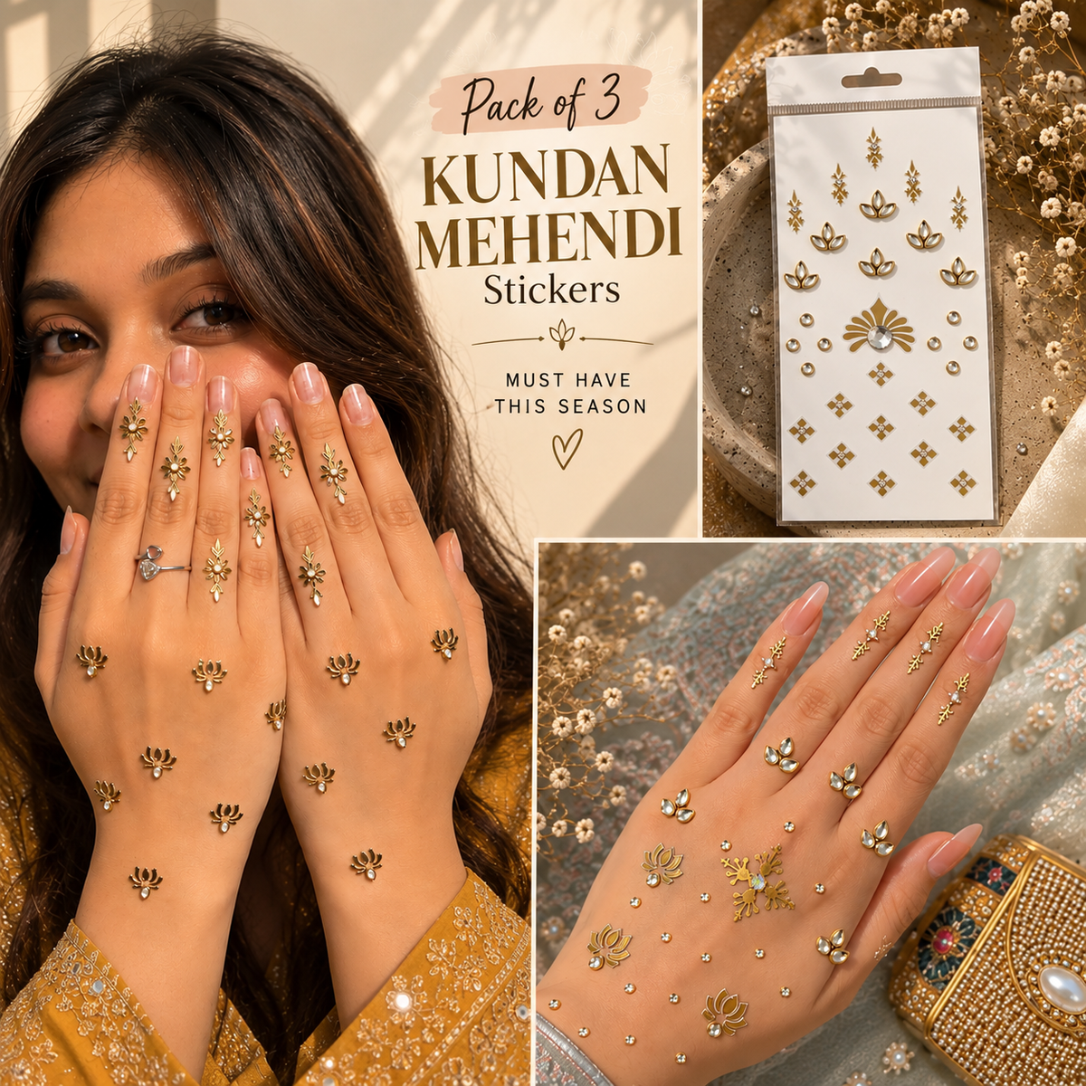 Pack of 3 Kundan Mehendi Sticker