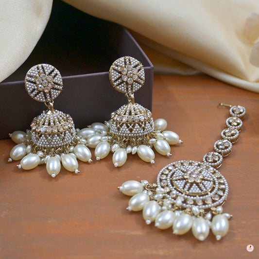 Simran Golden Jhumkas with Maangtikka