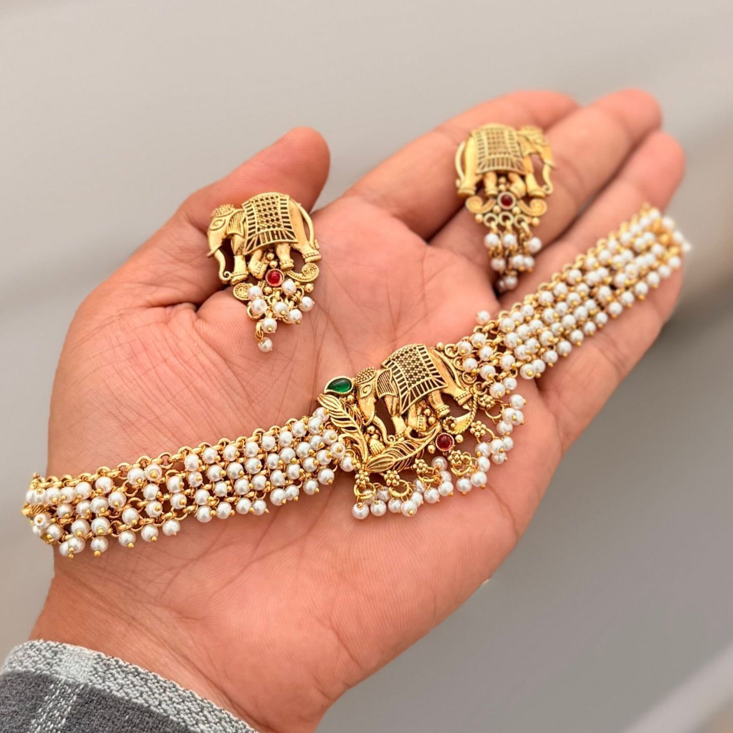 Sahithi Elephant Motif Copper Choker