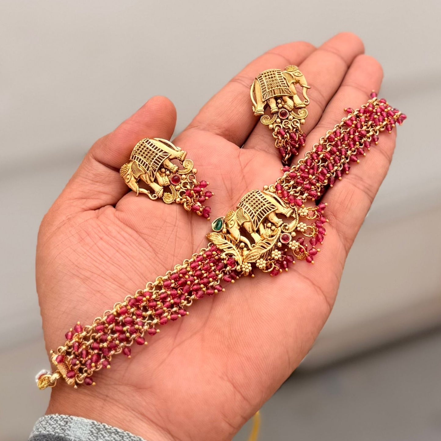 Sahithi Elephant Motif Copper Choker