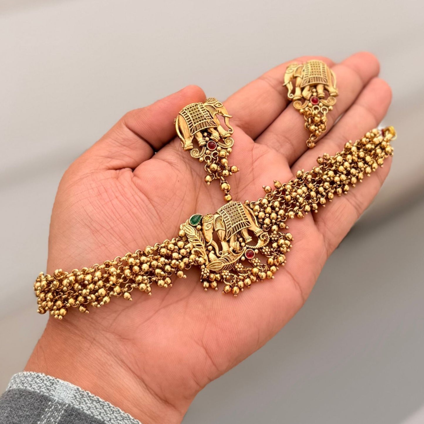 Sahithi Elephant Motif Copper Choker