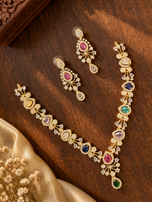 Akira Navratna AD Jewellery Set