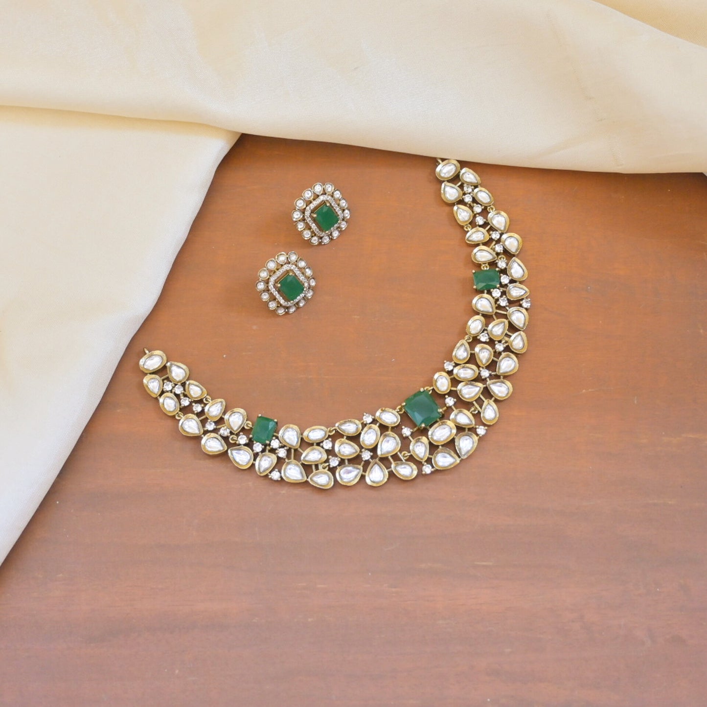 Janine Antique Moissanite Emerald Set with Studs