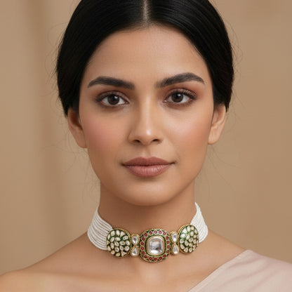 Aarushi Meenakari Kundan Pearl Choker Set