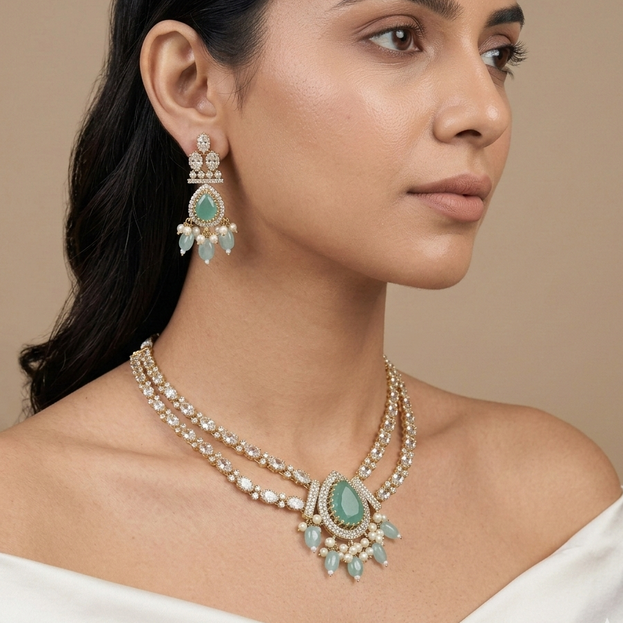 Inaaya Antique AD Jewellery Set