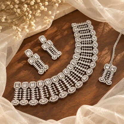 Sushmita Luxe Silver AD Set with Earrings and Tikka