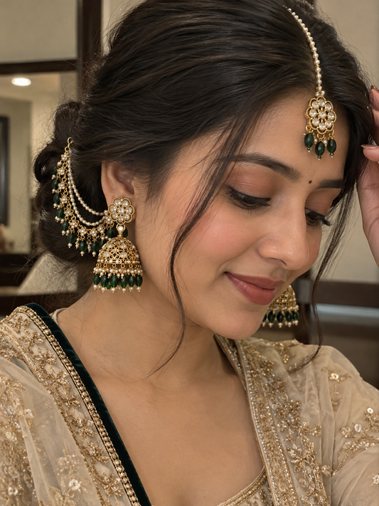Mayra Emerald Sahara Jhumkas with Tikka