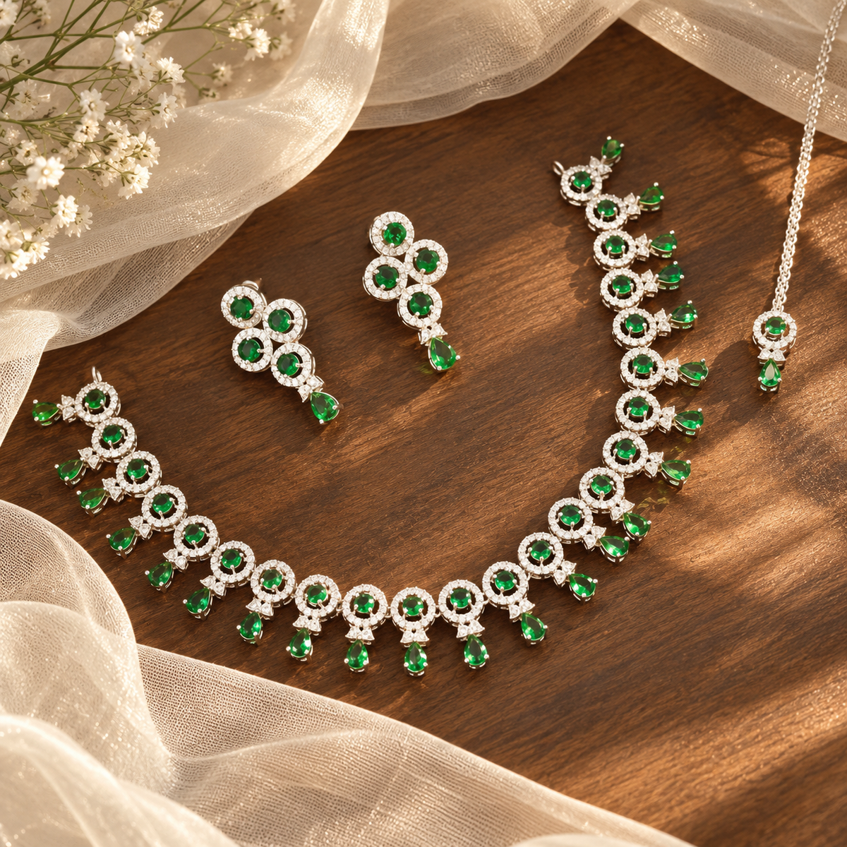 Konkana Dainty Silver AD Premium Neckpiece