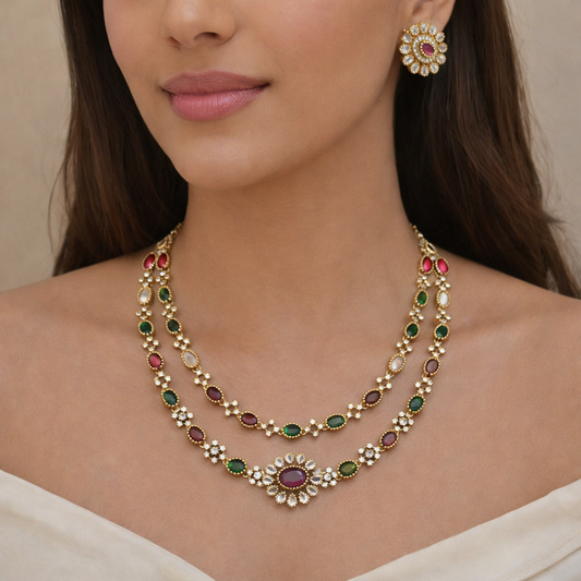 Janya Antique AD Short Mala Set