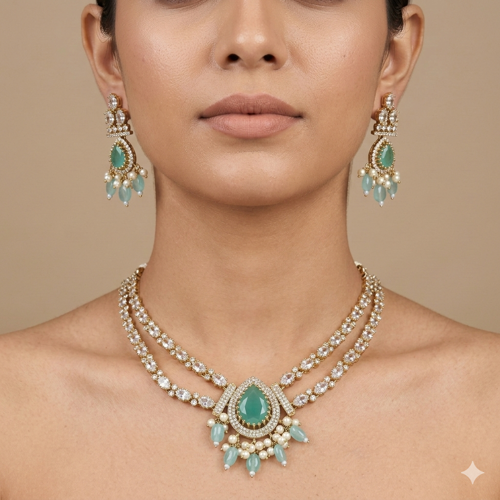 Inaaya Antique AD Jewellery Set