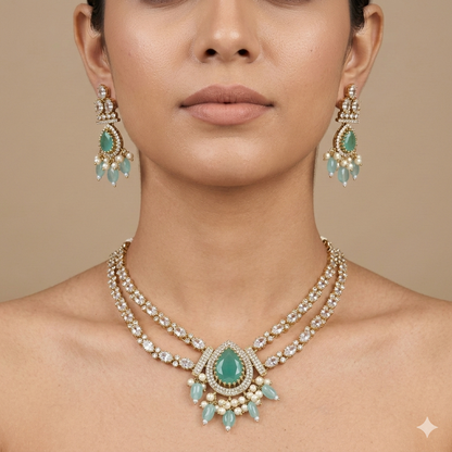Inaaya Antique AD Jewellery Set