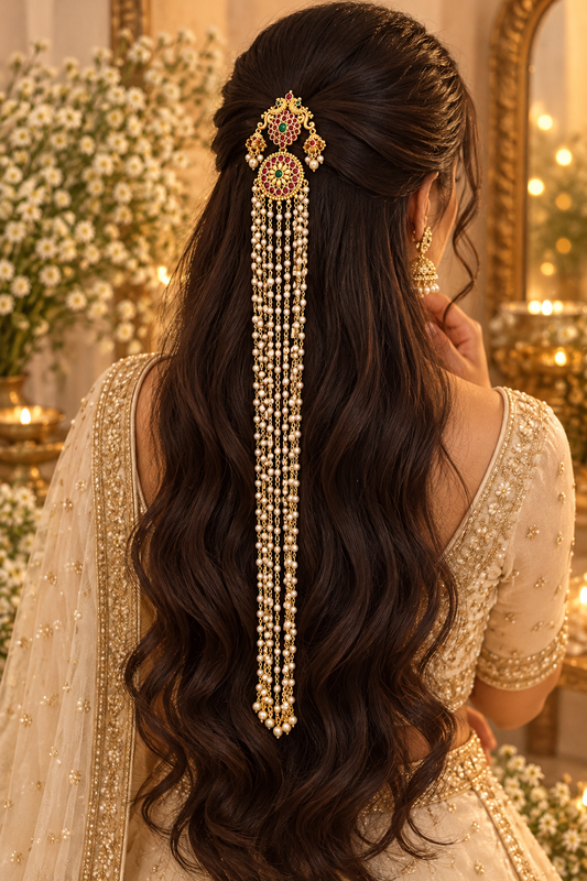Kempu Long Pearl Hair Broach