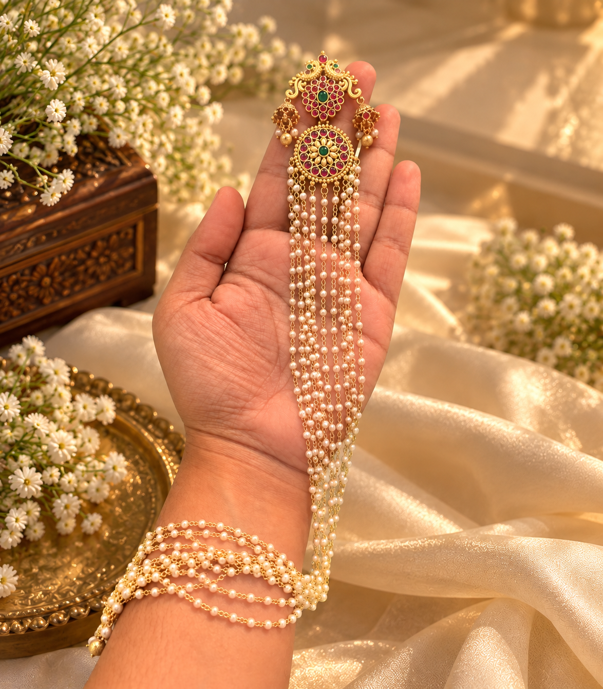 Kempu Long Pearl Hair Broach
