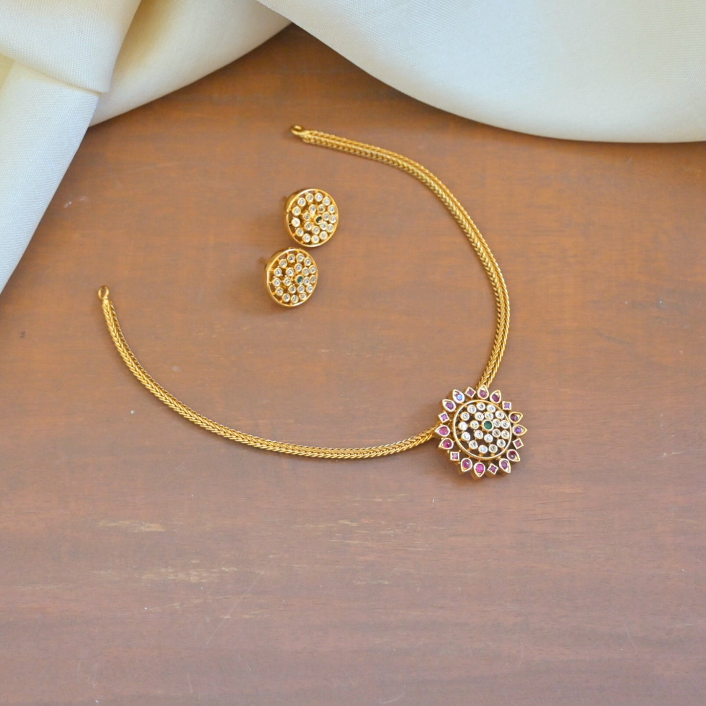 Vritika Gold Plated AD Pendant Set